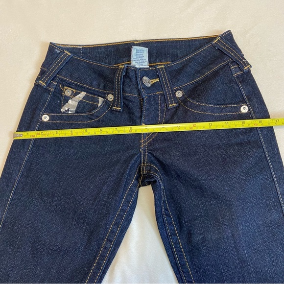 TRUE RELIGION Billy Dark Wash Painted Silver Logo Horseshoe Flap Pockets Jeans - Picture 10 of 15